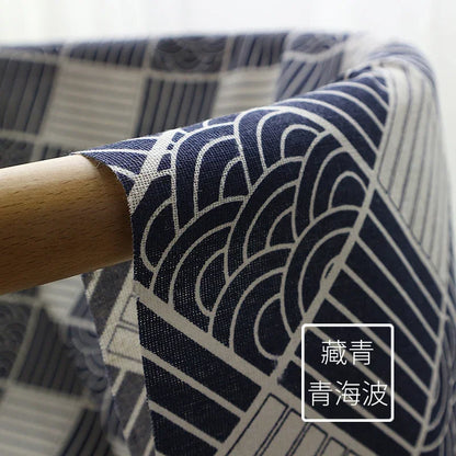 150x50cm Cotton Linen Blue Retro Fabric – Handmade DIY Material for Tablecloths, Curtains, Bento Bags & Storage Bags