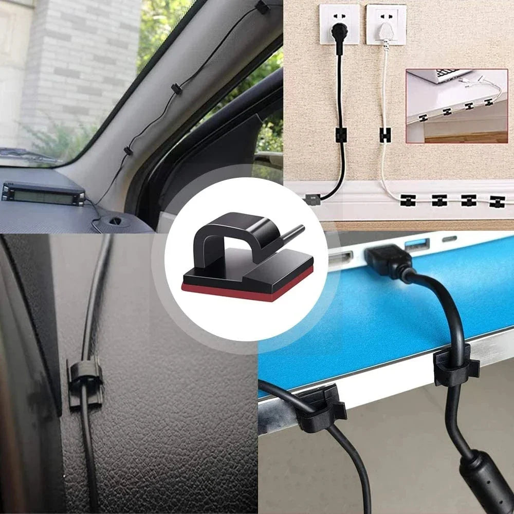 50Pcs Cable Organizer Clips – Wall Mounted Wire Management Set for USB, Charging Cables & Data Cords, Desk Cord Holder & Cable Storage Solution