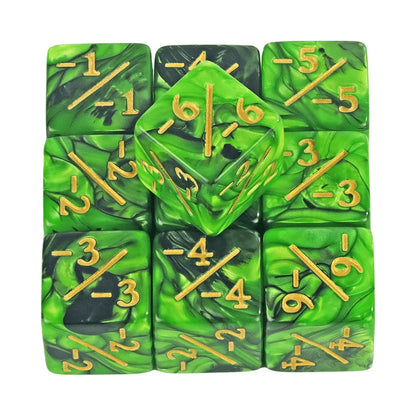 10pcs D6 Dice Counter Set - +1/+1 & -1/-1 Six Sided Dice for Math Teaching, Kids Arithmetic Toys and Card Game Accessories