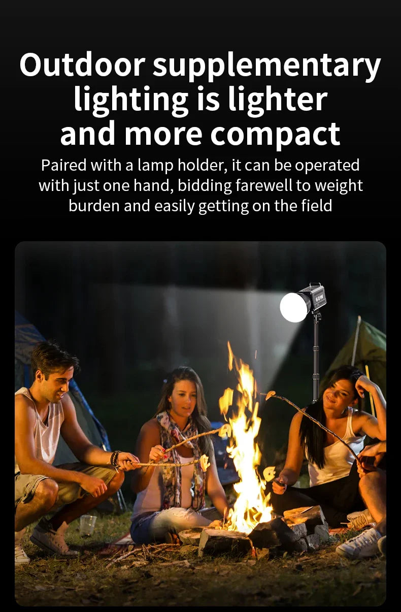 60W COB Video Light - CRI≥90, TLCI≥97, Dual Color Temperature 2700K-6500K, Portable Mini Bowens Live Lighting