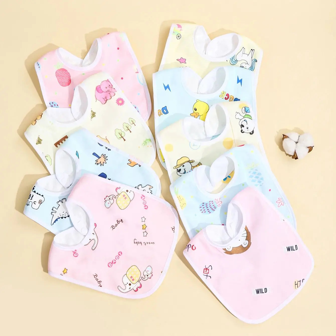 Cotton Baby Bib Set - 4/6/8/10PCS Waterproof Feeding Bibs & Toddler Scarf Protection for Newborn Boys Girls