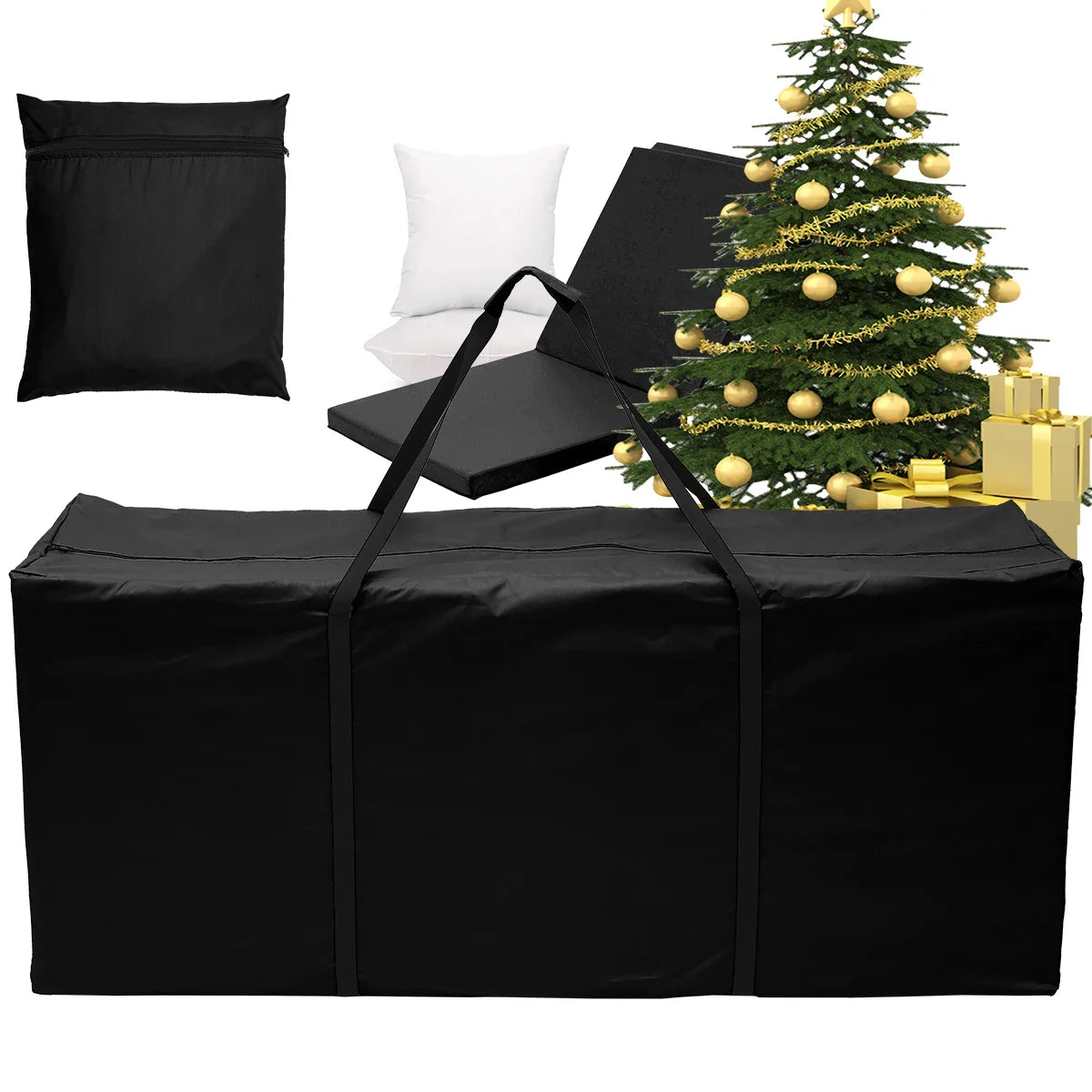 Outdoor Garden Furniture Cushion Storage Bag — Waterproof Zipped Trunk Case, Heavy-Duty 210D Rip-Proof Oxford Fabric