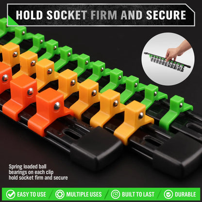 Socket Organizer Set - 1/4 3/8 1/2 Inch Socket Holder Trays for Tool Box Drawers & Storage Rails