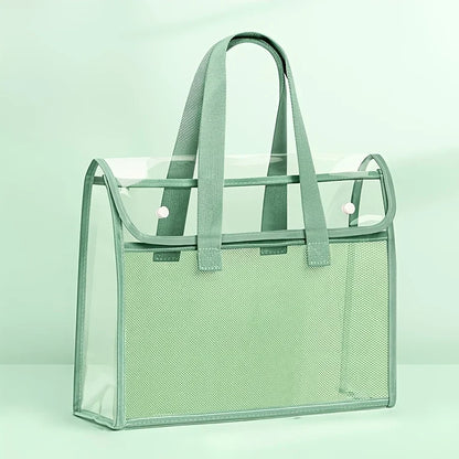 Large Capacity Expandable File Storage Bag - Transparent Waterproof PVC Handheld Document Folder with Self-Adhesive Closure