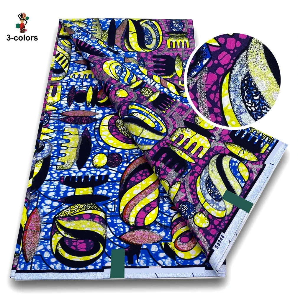 African Golden Wax Fabric - Glitter Gold Print Batik Ankara Pagne Material for Women