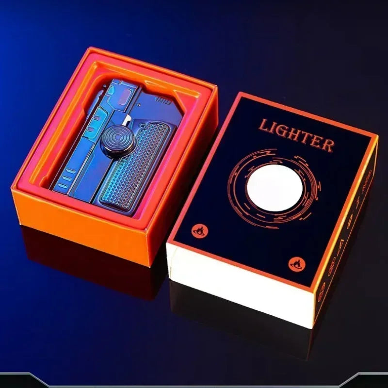 Folding Gun Style Lighter - Windproof Butane Jet Flame Metal Lighter with Laser