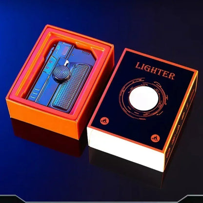 Folding Gun Style Lighter - Windproof Butane Jet Flame Metal Lighter with Laser