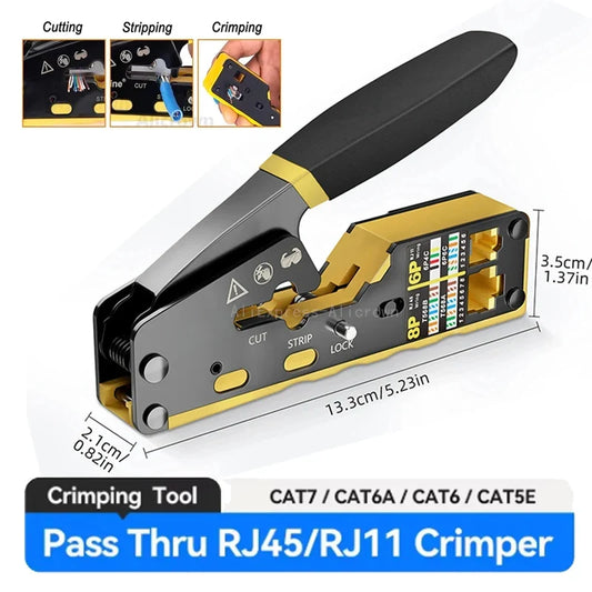 RJ45 Pass Through Crimping Tool - All-in-One Ethernet Wire Cutter for Cat5, Cat5e & Cat6 Network Connectors