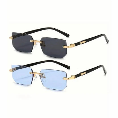 Rimless Rectangle Sunglasses – Unisex Small Square Fashion Shades, Lightweight UV Protection for Summer Travel