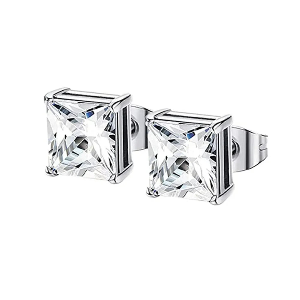 Unisex Stainless Steel Cubic Zirconia Stud Earrings Set (1–8 Pairs) – 6mm Minimalist Ear Piercing Jewelry for Men & Women