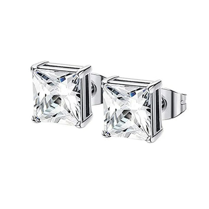 Unisex Stainless Steel Cubic Zirconia Stud Earrings Set (1–8 Pairs) – 6mm Minimalist Ear Piercing Jewelry for Men & Women