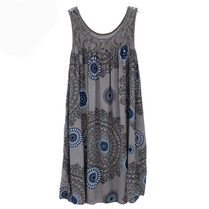 Women’s Summer Camisole Dress - Lace Print Sleeveless Loose Swing Maxi Dress Plus Size Long Skirt Outfit