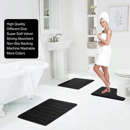 3PC Set Non-Slip Memory Foam Bath Mats - Soft, Water Absorbent, Quick-Dry, Machine Washable Floor Rugs