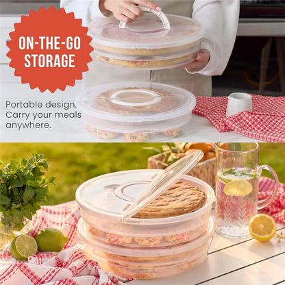 Reusable 12-Inch Pie Carrier Set - Expandable Pizza Storage Container with Lid, Divider & Handle (2-Pack)