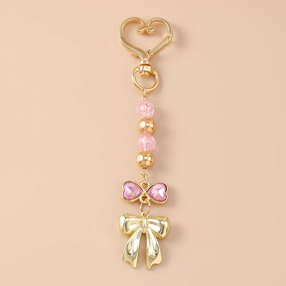 Cute Bowknot Heart Keychain - Crystal Pearl Pendant Charm for Women, Girls & Handbag Decoration