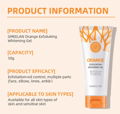 Orange Exfoliating Gel 50g — Dead Skin Remover, Brightening Peeling Scrub, Hydrating & Whitening Korean Skincare Moisturizer