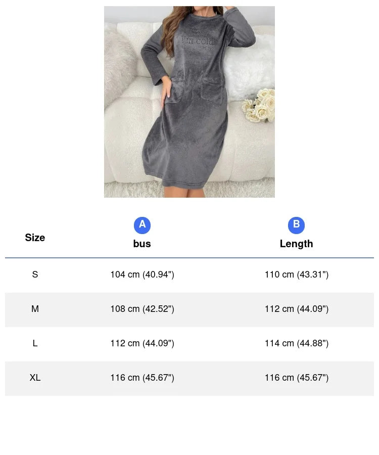 Women's Warm Fleece Nightgown - Soft Long Sleeve Velvet Home Dress for Autumn & Winter