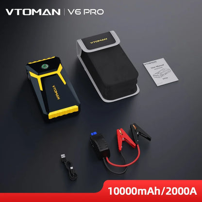 VTOMAN V6 Pro Car Jump Starter - 2000A Portable Power Bank Battery Charger Emergency Vehicle Booster Starting Device