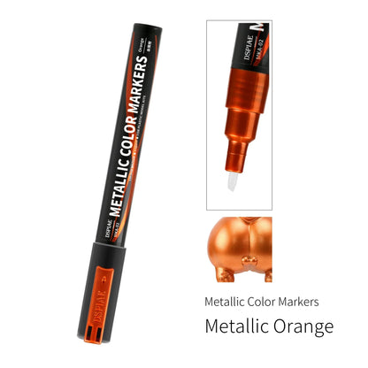 DSPIAE MKA Metallic Brush Marker Pen Set – Eco-Friendly Water-Based Soft Tip Paint Pens (Pink, Orange, Red, Blue, Green, Silver, Gold)