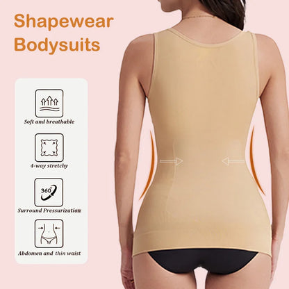 Women’s 2-in-1 Tummy Control Shapewear - Padded Bra Compression Body Shaper Cami Tank Top