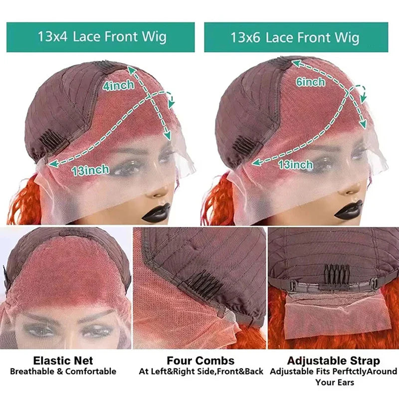 Ginger Orange Lace Front Wig – 13x6 Body Wave Human Hair Wig, #350 Colored, Pre-Plucked, 200% Density