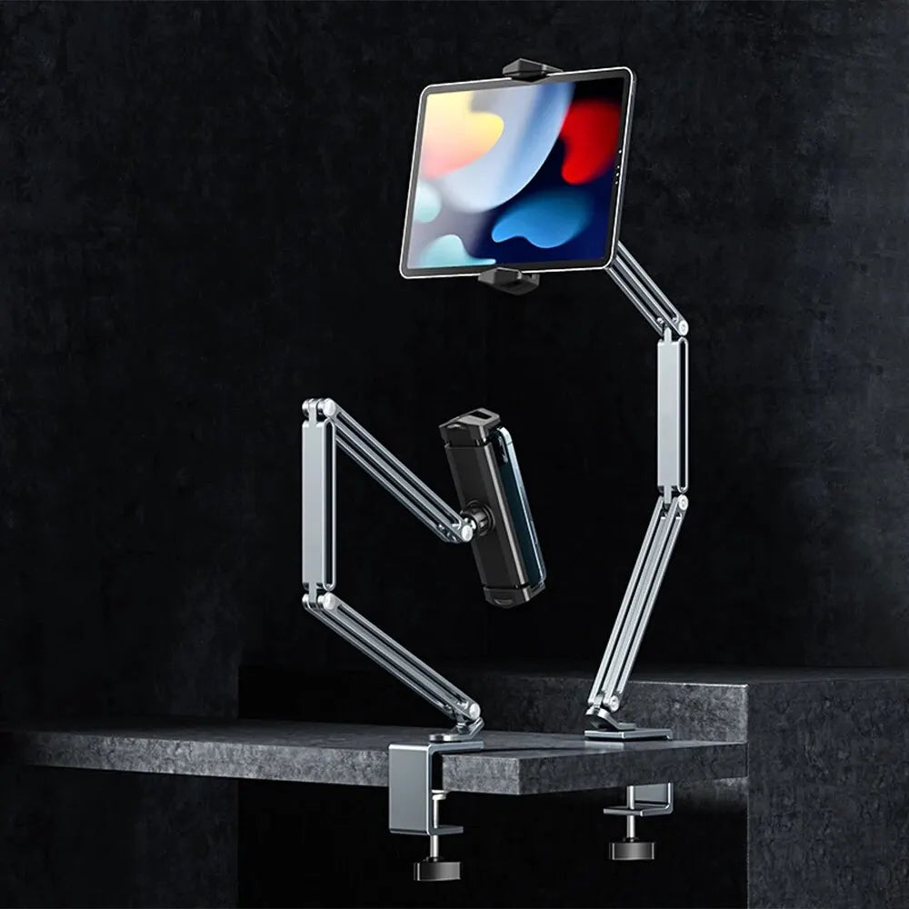 Adjustable Desk Bed Tablet Stand: Aluminum Arm Mount for 4-12.9 inch Tablets & Phones | Support for iPad Pro, Xiaomi Tab