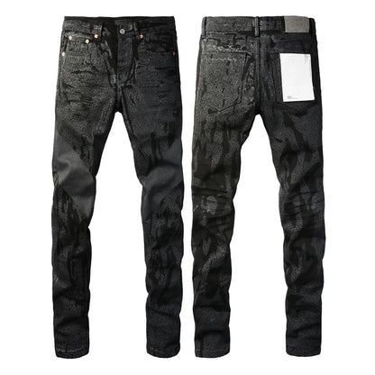2025 Men’s High Street Ripped Skinny Jeans — Low Rise Blue Distressed Denim Fashion Repair Trousers 9003