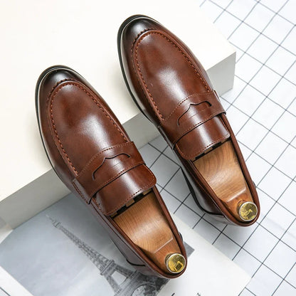 Men’s Classic Leather Slip-On Dress Shoes - Casual Business, Formal & Wedding Loafers