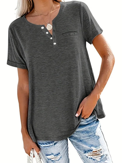 Plus Size Women’s V-Neck T-Shirt - 1XL-8XL Loose Fit Short Sleeve Pocket Casual Spring Summer Top