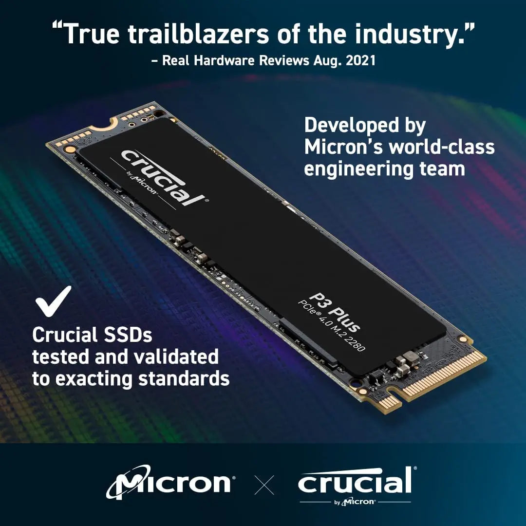 Crucial P3 Plus 1TB PCIe Gen4x4 NVMe M.2 SSD – 500GB, 1TB, 2TB, 5000MB/s Speed (OEM Package)