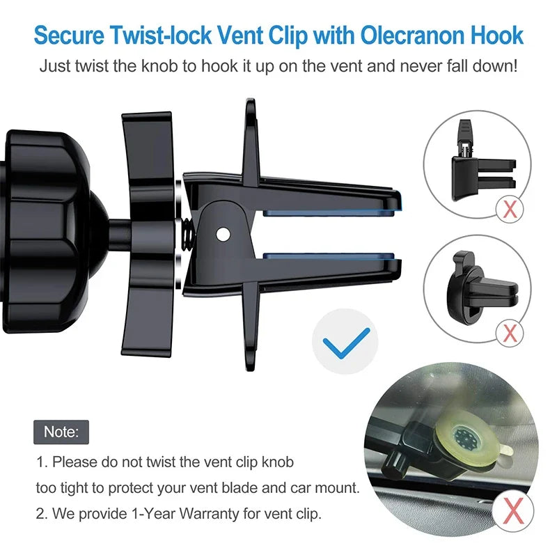 Magnetic Car Phone Holder - 360° Rotating Air Vent Mount for iPhone Samsung Xiaomi Smartphones