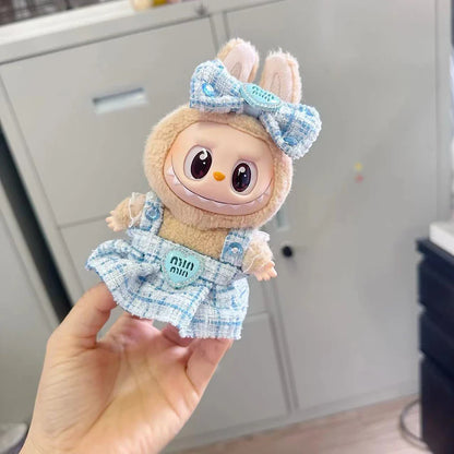 Labubu Sitting Party Series - Classic Grid Dress with Small Fragrance, v1 & v2 Doll Clothes, Kid Gift