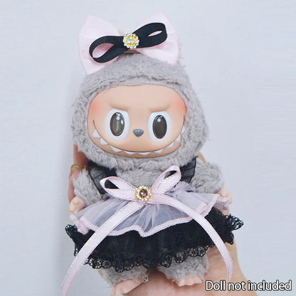 Labubu Pink Ribbon Dress - Cute Fairy Costume Outfit Accessory for 15/17cm Vinyl Doll