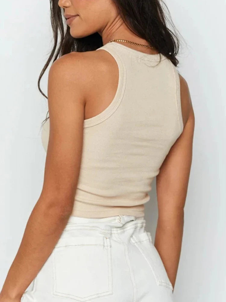 Women’s Ribbed Tank Top - Summer Knitted Off Shoulder Crop Vest Casual Fitness Fashion Top