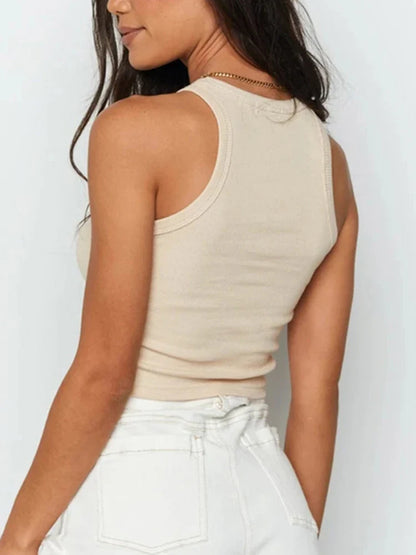 Women’s Ribbed Tank Top - Summer Knitted Off Shoulder Crop Vest Casual Fitness Fashion Top