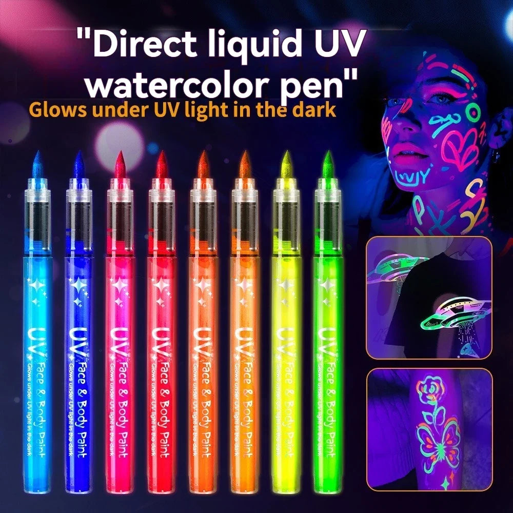 8-Color Neon UV Acrylic Paint Pens - Fluorescent Glow-in-the-Dark Markers for DIY Art & Crafts