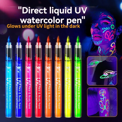 8-Color Neon UV Acrylic Paint Pens - Fluorescent Glow-in-the-Dark Markers for DIY Art & Crafts