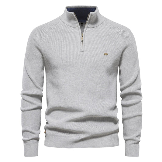 Men's Autumn Cotton Zipper Cardigan - High Collar Warm Knitted Casual Sweater Winter Top