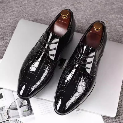 Men’s Italian Oxford Dress Shoes - Pointed Toe Luxury Patent Leather Wedding & Formal Derbies
