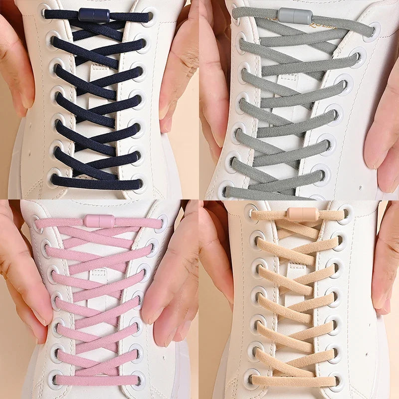 Elastic No Tie Shoelaces - Quick Lock Metal Laces for Kids & Adults Sneakers, Lazy Shoe Strings