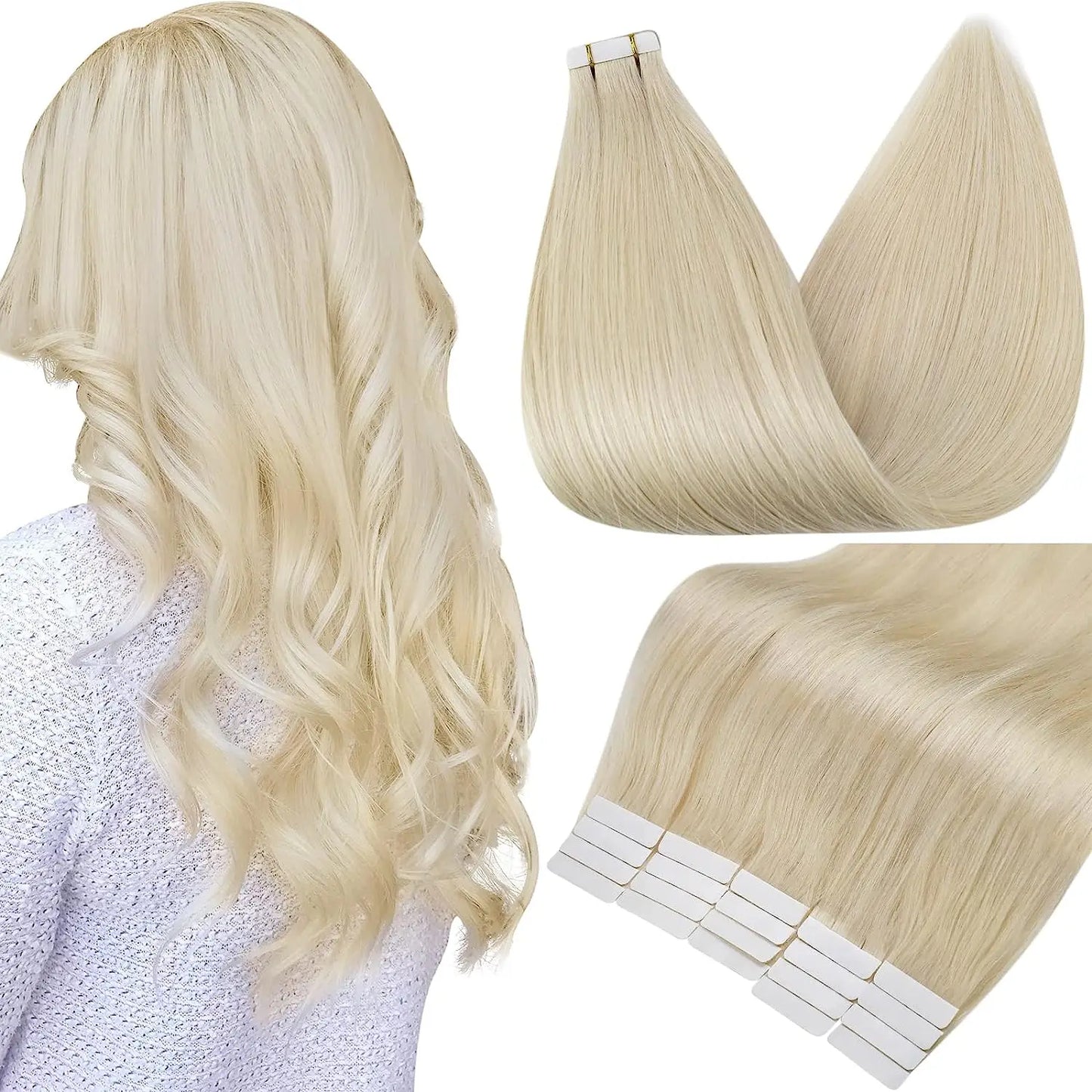 Full Shine Tape In Human Hair Extensions - 100% Remy Straight Hair Double Sided Silky Natural Tapes for Women