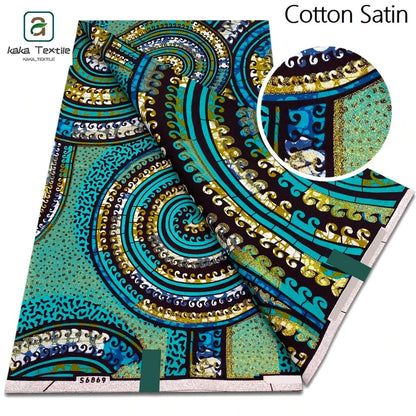 New Grand African Wax Fabric - 6 Yards Cotton Ankara Batik Pagne with Golden Shine Finish for Dresses & Sewing