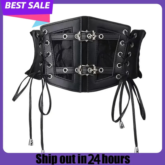 Retro Gothic Corset Belt - Elastic Lace Pin Buckle Waist Belt for Women's Dresses & Shirts