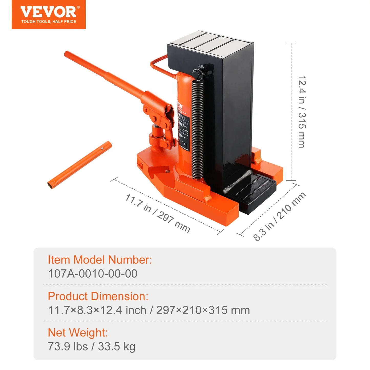 SucceBuy Hydraulic Toe Jack 2.5T – 5T Top Lift Capacity Machine Jack with 0.8–5.3in Toe & 8.9–13.4in Top Height