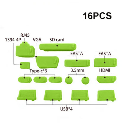 16PCS Silicone Dust Plug Set - Waterproof Anti Dust Covers for USB Type C Laptop & Device Ports
