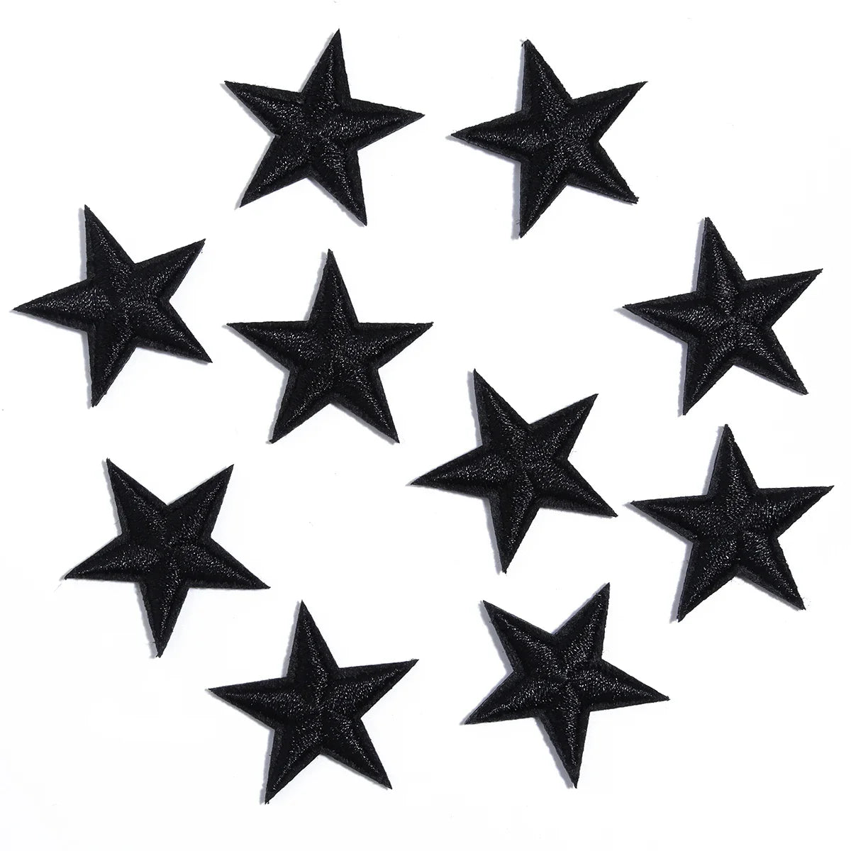 10pcs Mini Star Iron-On Embroidery Patches – Small Pentagram Appliques for DIY Clothing, Black White Gold Fashion Decoration