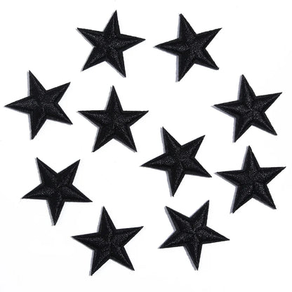 10pcs Mini Star Iron-On Embroidery Patches – Small Pentagram Appliques for DIY Clothing, Black White Gold Fashion Decoration