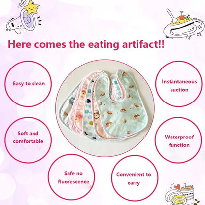 Baby Cartoon Snap Bib - Super Soft Waterproof Crystal Velvet Newborn Feeding & Saliva Towel