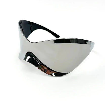 Oversized Futuristic Shield Sunglasses – Silver Mask Visor Eyeglasses for Women & Men, Y2K Punk Fashion Sun Glasses