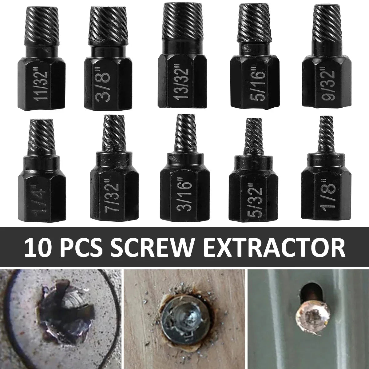 10-Piece Screw Extractor Kit - Alloy Steel Damaged Screw Remover Drill Bits & Bolt Stud Removal Set